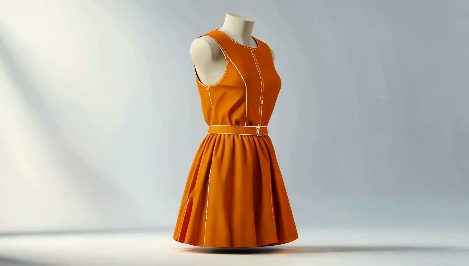 CAD garment pattern pieces assembled over a mannequin