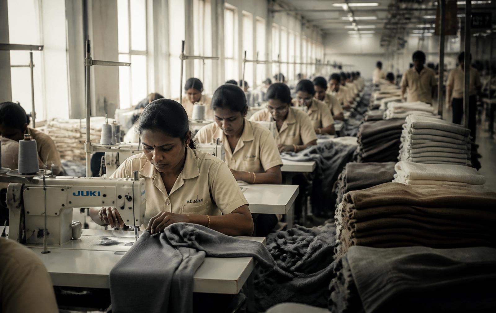 Knitwear manufacturing floor in Tirupur, Tamil Nadu